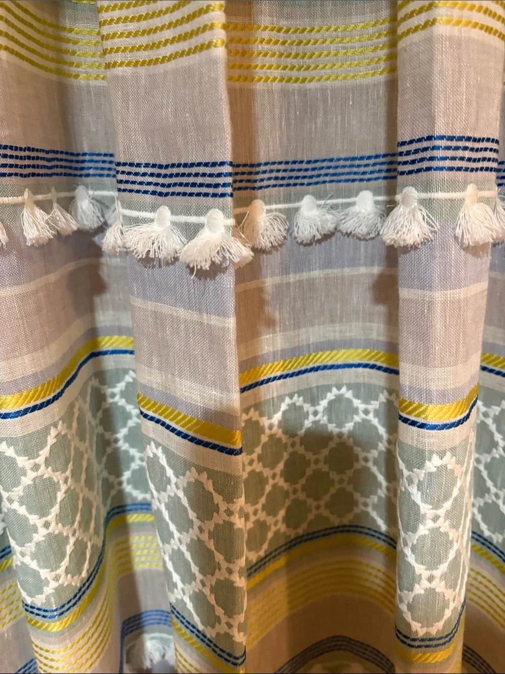 Custom Striped Geometric Blue Green Window Curtain Panels-2Sets